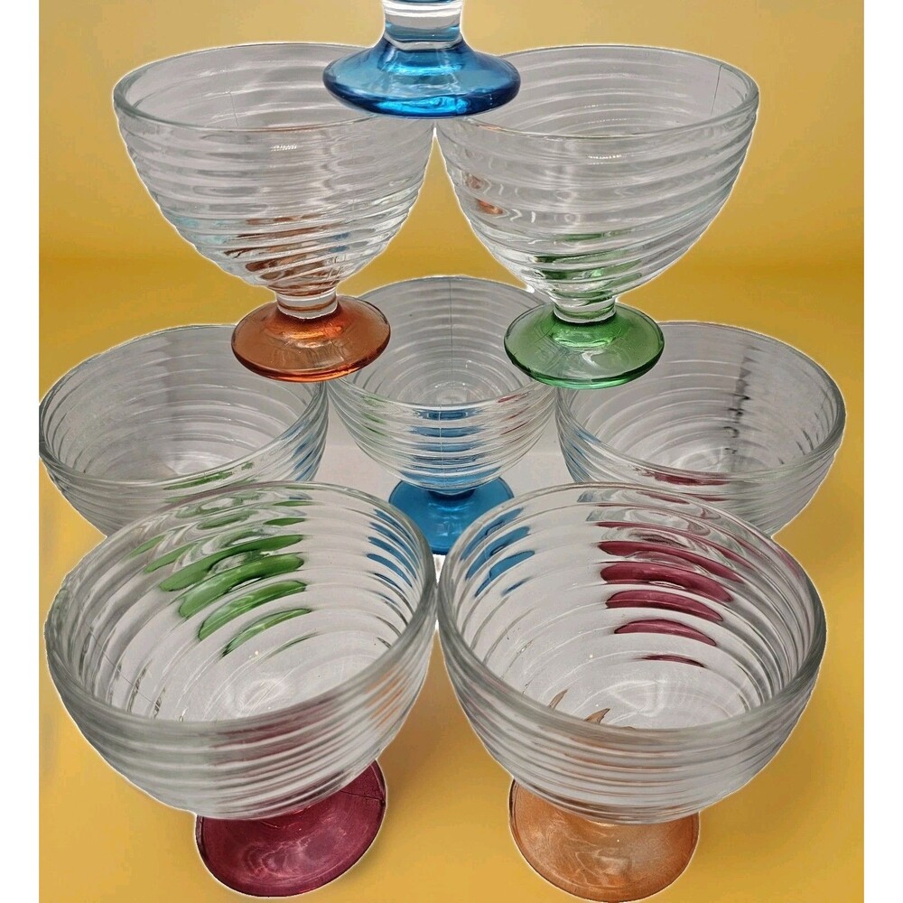 Anchor Hocking Manhattan Style  Swirl Dessert Bowls, Unmarked Set of 8, 4 Colors